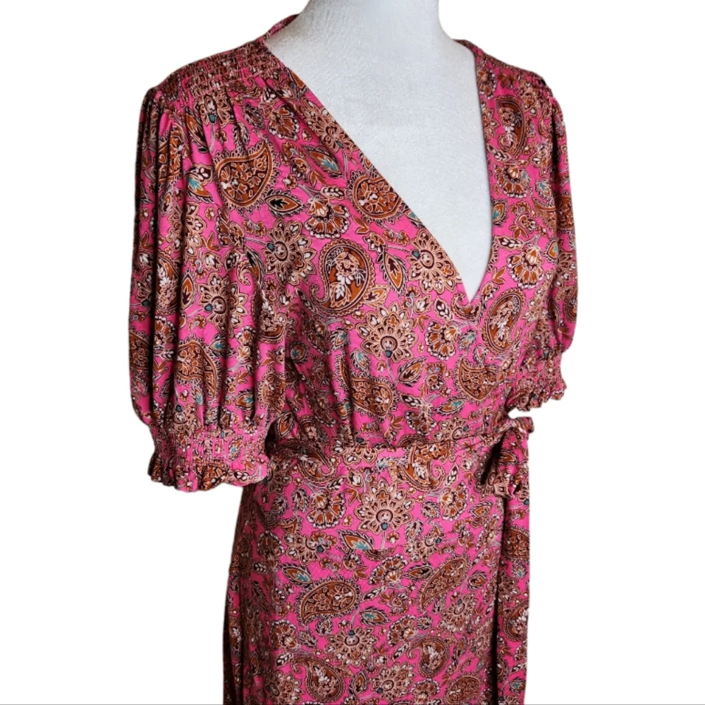 Boden Holiday Ruffle Wrap Dress in Carmine Rose Paisley Size 10L - Picture 4 of 7